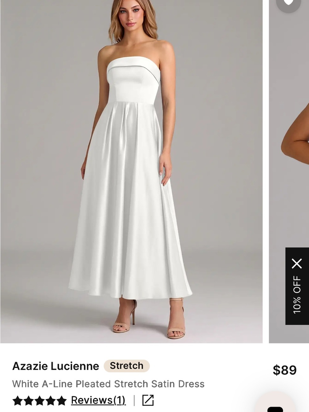 Azazie White Strapless A-Line Satin Dress